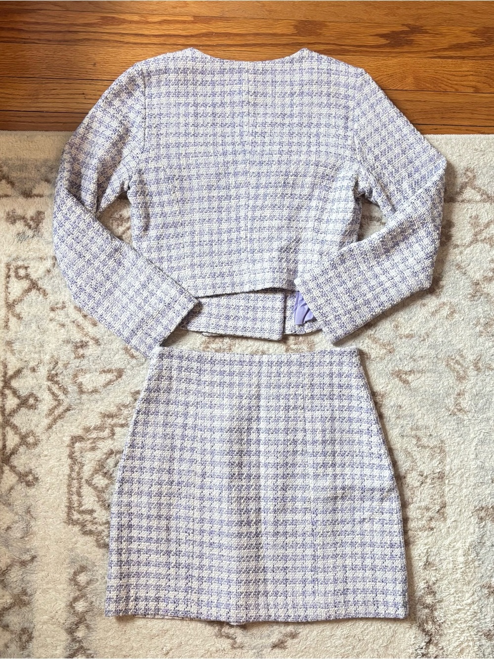 Favorite Daughter NWT Two Piece Set Blazer Mini Skirt Lilac Gingham Print - Picture 6 of 12